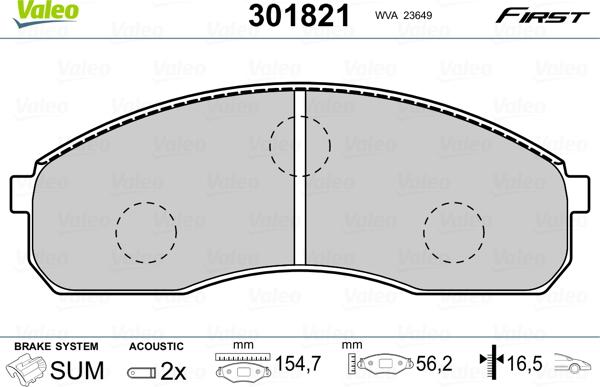 Valeo 301821 - Тормозные колодки, дисковые, комплект autosila-amz.com