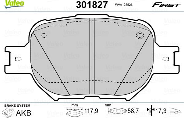 Valeo 301827 - Тормозные колодки, дисковые, комплект autosila-amz.com