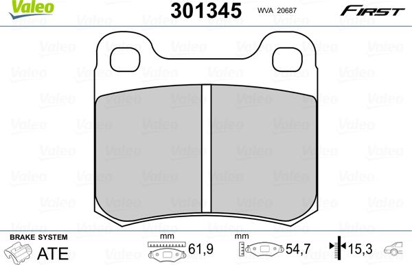 Valeo 301345 - Тормозные колодки, дисковые, комплект autosila-amz.com