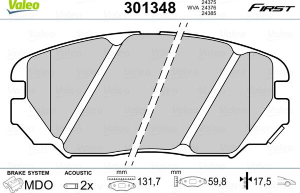 Valeo 301348 - Тормозные колодки, дисковые, комплект autosila-amz.com