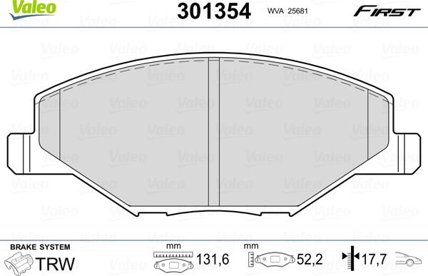 Valeo 301354 - Тормозные колодки, дисковые, комплект autosila-amz.com