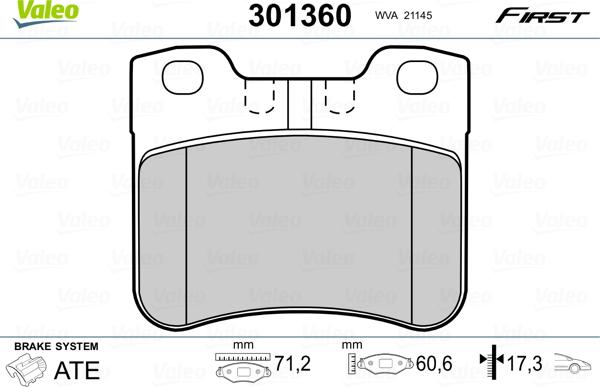 Valeo 301360 - Тормозные колодки, дисковые, комплект autosila-amz.com