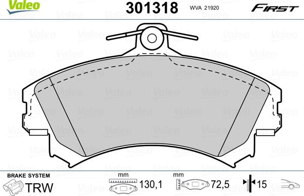 Valeo 301318 - Тормозные колодки, дисковые, комплект autosila-amz.com