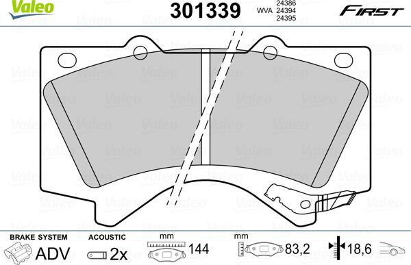 Valeo 301339 - Тормозные колодки, дисковые, комплект autosila-amz.com