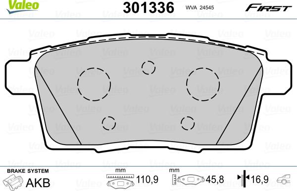 Valeo 301336 - Тормозные колодки, дисковые, комплект autosila-amz.com