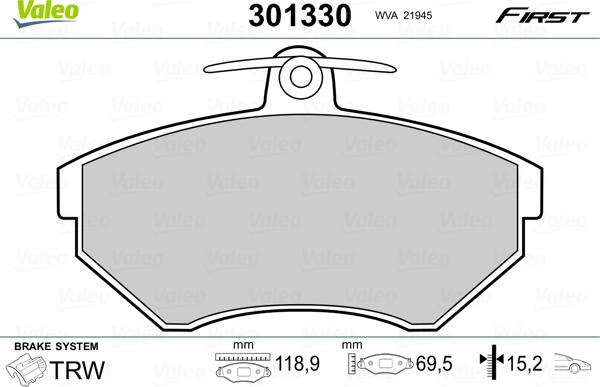 Valeo 301330 - VL301330 колодки дисковые передние!\ VW Golf III/Polo, Seat Toledo/Ibiza 1.4-1.9TDi 95> autosila-amz.com