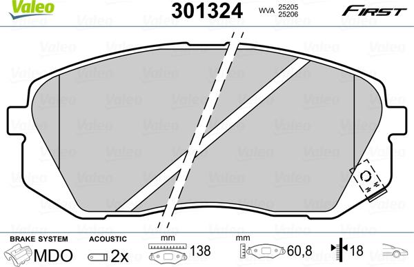 Valeo 301324 - Тормозные колодки, дисковые, комплект autosila-amz.com