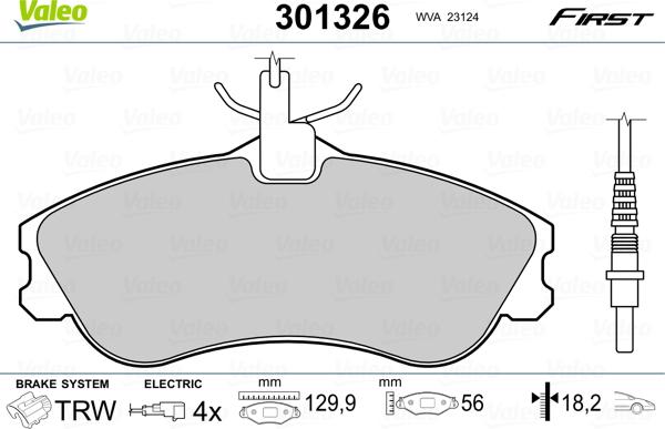 Valeo 301326 - Тормозные колодки, дисковые, комплект autosila-amz.com