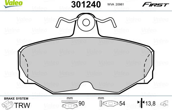 Valeo 301240 - Тормозные колодки, дисковые, комплект autosila-amz.com