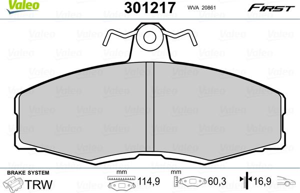 Valeo 301217 - Тормозные колодки, дисковые, комплект autosila-amz.com