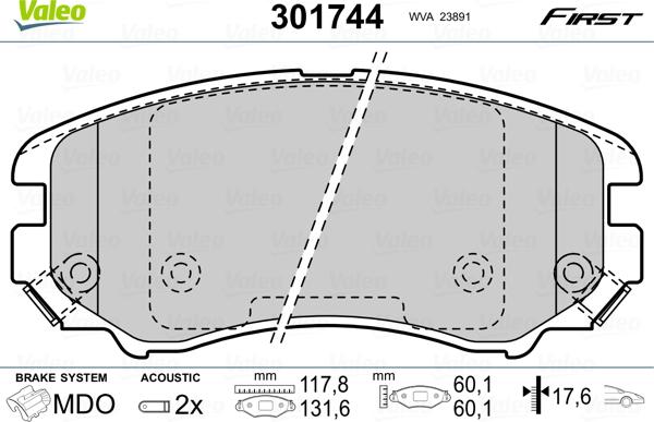 Valeo 301744 - Тормозные колодки, дисковые, комплект autosila-amz.com