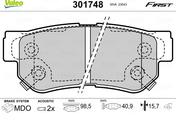 Valeo 301748 - Тормозные колодки, дисковые, комплект autosila-amz.com