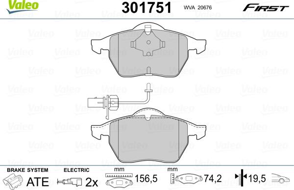 Valeo 301751 - Тормозные колодки, дисковые, комплект autosila-amz.com