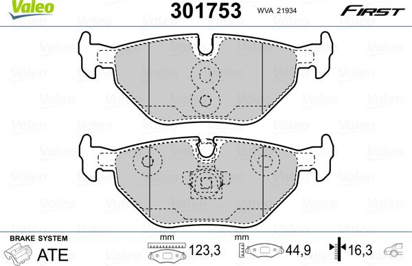 Valeo 301753 - Тормозные колодки, дисковые, комплект autosila-amz.com