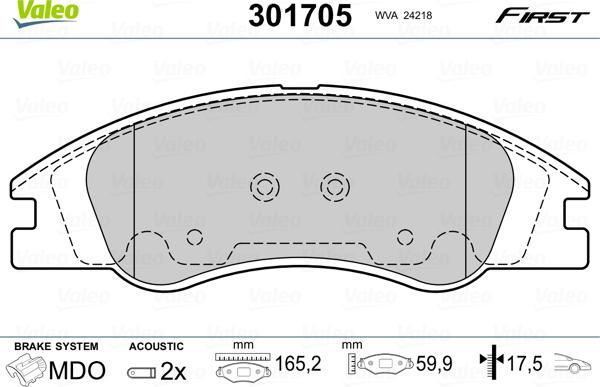 Valeo 301705 - Тормозные колодки, дисковые, комплект autosila-amz.com