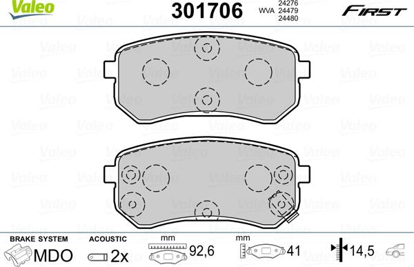 Valeo 301706 - Тормозные колодки, дисковые, комплект autosila-amz.com