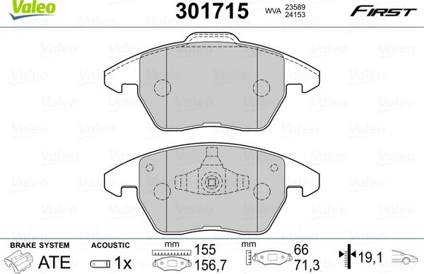 Valeo 301715 - Тормозные колодки, дисковые, комплект autosila-amz.com