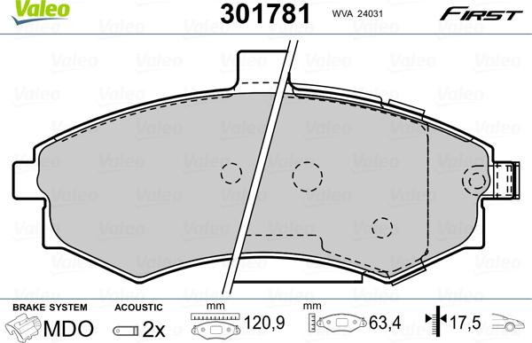 Valeo 301781 - Тормозные колодки, дисковые, комплект autosila-amz.com