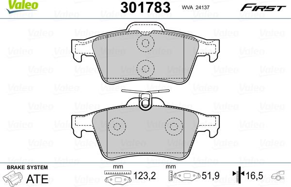 Valeo 301783 - Тормозные колодки, дисковые, комплект autosila-amz.com