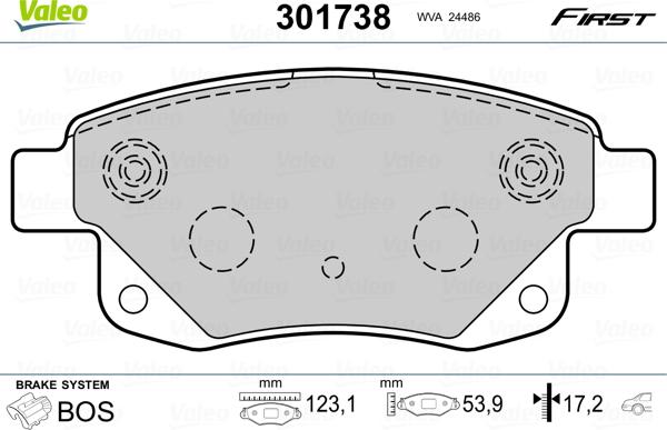 Valeo 301738 - Тормозные колодки, дисковые, комплект autosila-amz.com