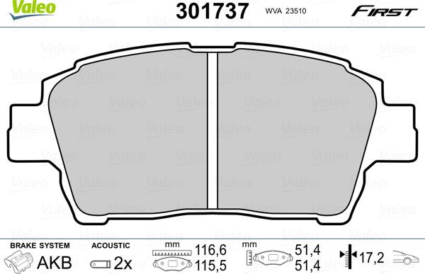 Valeo 301737 - Тормозные колодки, дисковые, комплект autosila-amz.com