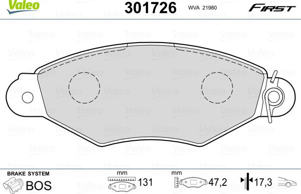 Valeo 301726 - Тормозные колодки, дисковые, комплект autosila-amz.com