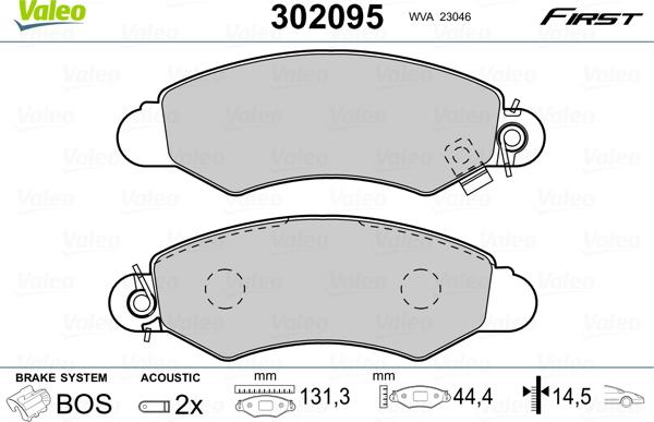 Valeo 302095 - Тормозные колодки, дисковые, комплект autosila-amz.com