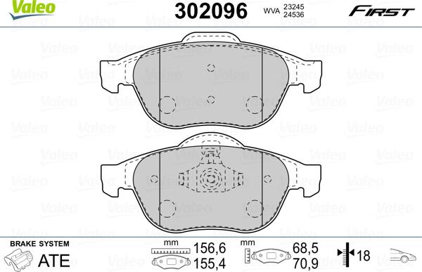 Valeo 302096 - Тормозные колодки, дисковые, комплект autosila-amz.com