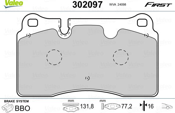 Valeo 302097 - Тормозные колодки, дисковые, комплект autosila-amz.com