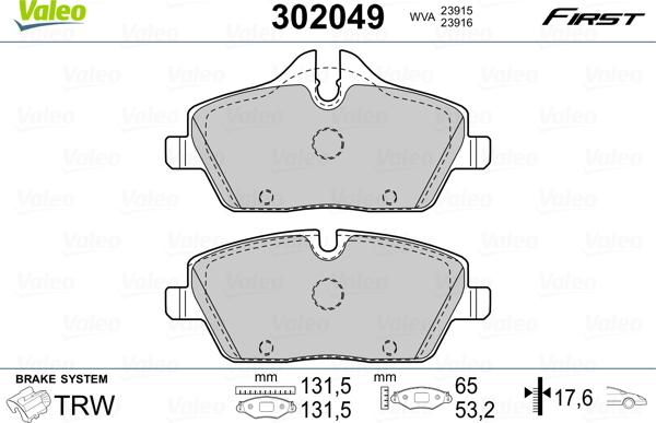 Valeo 302049 - Тормозные колодки, дисковые, комплект autosila-amz.com