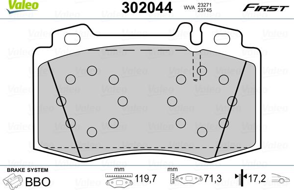 Valeo 302044 - Тормозные колодки, дисковые, комплект autosila-amz.com