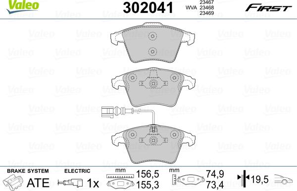 Valeo 302041 - Тормозные колодки, дисковые, комплект autosila-amz.com