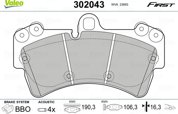 Valeo 302043 - Тормозные колодки, дисковые, комплект autosila-amz.com