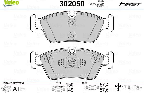 Valeo 302050 - Тормозные колодки, дисковые, комплект autosila-amz.com