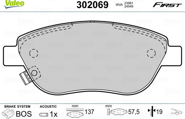 Valeo 302069 - Тормозные колодки, дисковые, комплект autosila-amz.com