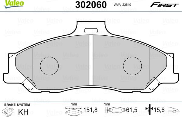 Valeo 302060 - Тормозные колодки, дисковые, комплект autosila-amz.com