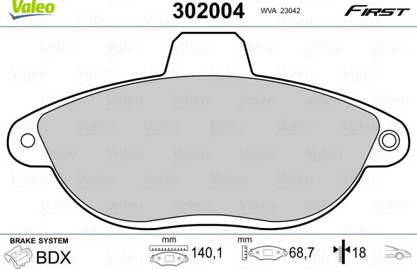 Valeo 302004 - Тормозные колодки, дисковые, комплект autosila-amz.com