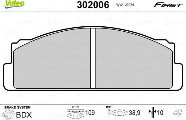 Valeo 302006 - Тормозные колодки, дисковые, комплект autosila-amz.com