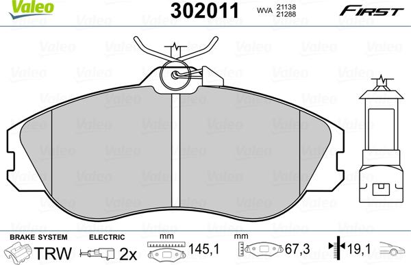 Valeo 302011 - Тормозные колодки, дисковые, комплект autosila-amz.com