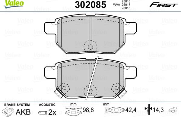 Valeo 302085 - Тормозные колодки, дисковые, комплект autosila-amz.com