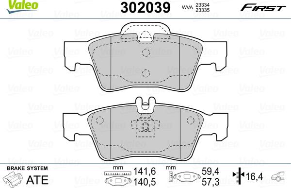 Valeo 302039 - Тормозные колодки, дисковые, комплект autosila-amz.com