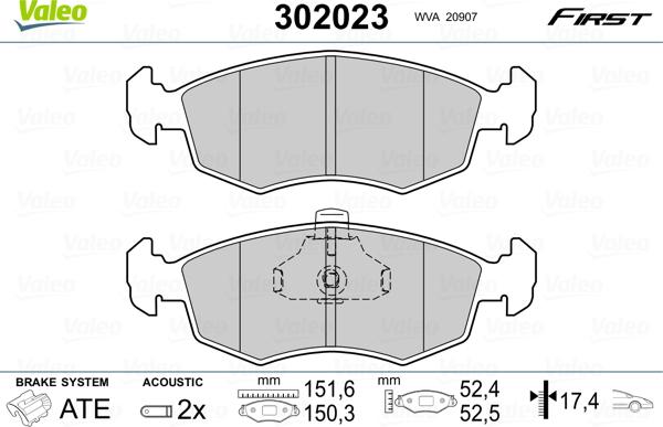 Valeo 302023 - Тормозные колодки, дисковые, комплект autosila-amz.com