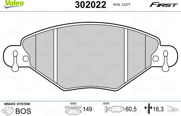 Valeo 302022 - Тормозные колодки, дисковые, комплект autosila-amz.com