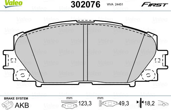 Valeo 302076 - Тормозные колодки, дисковые, комплект autosila-amz.com