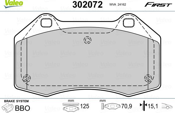 Valeo 302072 - Тормозные колодки, дисковые, комплект autosila-amz.com