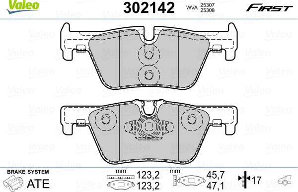 Valeo 302142 - Колодки тормозные BMW 1 зад _WVA25307 autosila-amz.com