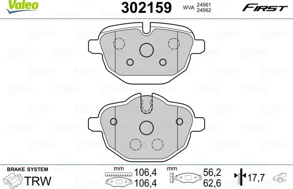 Valeo 302159 - Тормозные колодки, дисковые, комплект autosila-amz.com