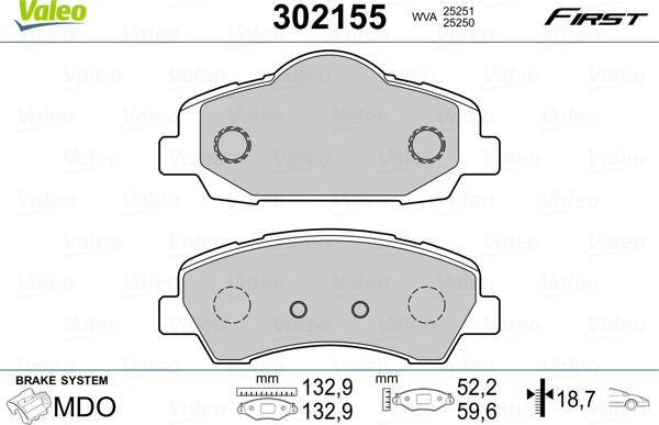 Valeo 302155 - Тормозные колодки, дисковые, комплект autosila-amz.com