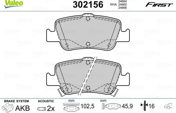 Valeo 302156 - Тормозные колодки, дисковые, комплект autosila-amz.com