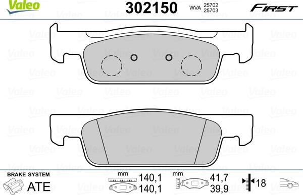 Valeo 302150 - Тормозные колодки, дисковые, комплект autosila-amz.com